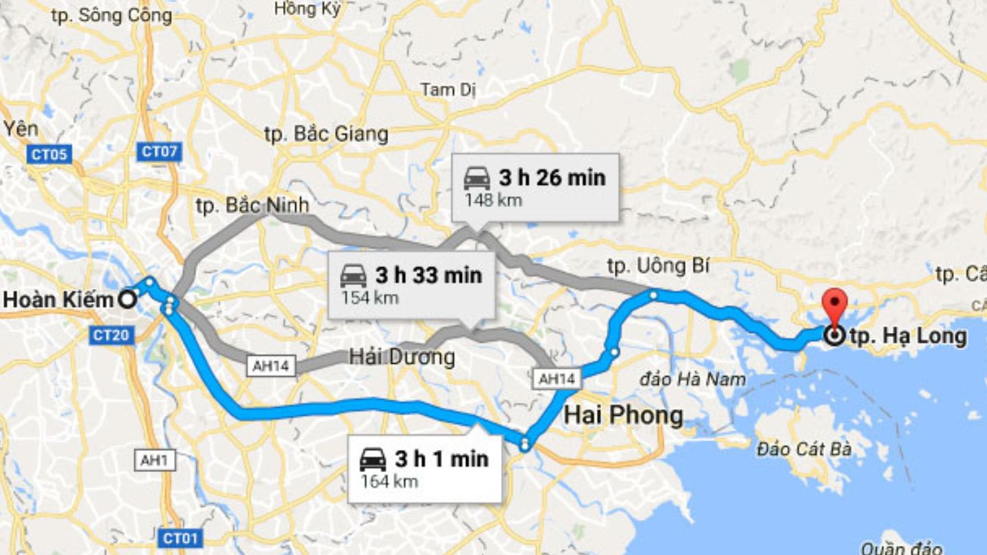 Distance from Hanoi to Halong Bay Vietnam